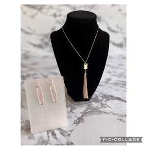 Necklace Earring Set Rose gold Tassel Drop
